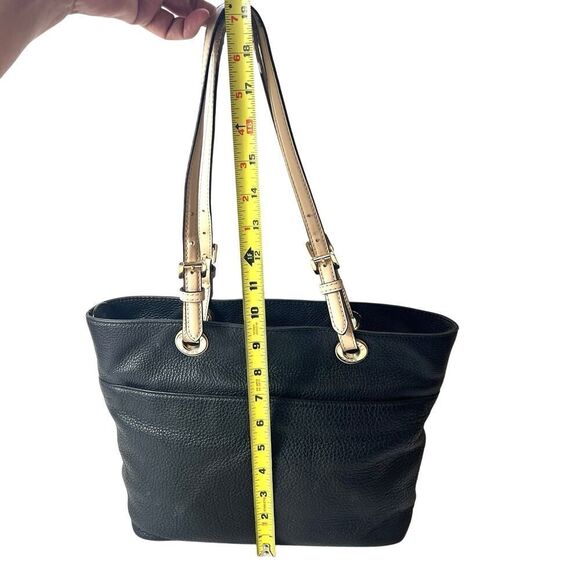 MICHAEL KORS Shoulder Bag Black Pebbled Leather NB-1504 Medium Tote Gold Tone - Picture 4 of 12